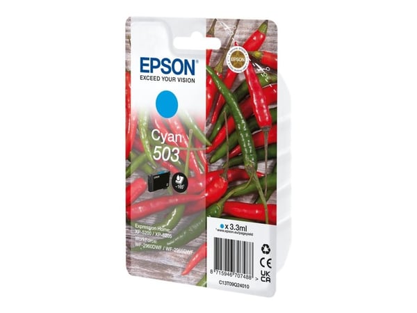 Epson 503 Singlepack - 3.3 ml - cyan - original - blære med RF/lyd-alarm - blekkpatron - for Expression Home XP-5200, XP-5205; WorkForce WF-2960DWF...