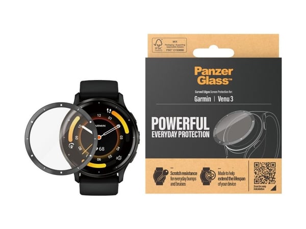 PanzerGlass - Skjermbeskyttelse for smart armbåndsur - glass - rammefarge svart - for Garmin Venu 3