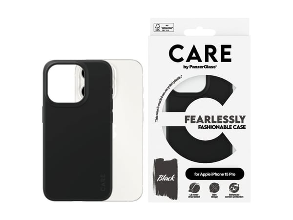 CARE by PanzerGlass - Bagsidecover til mobiltelefon - termoplastisk polyuretan (TPU) - sort - for Apple iPhone 15 Pro