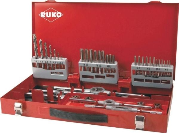 Gjengekutter- og gjengeboringssett med bor RUKO HSS M3-M12