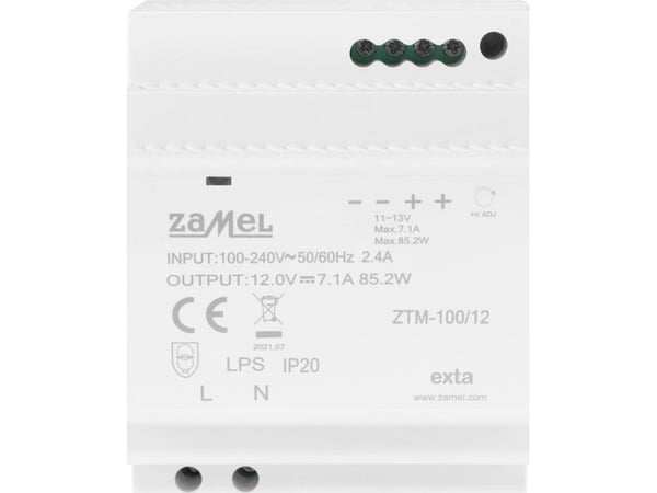 Zamel Kytkentätoiminen virtalähde asennettuna TH-35 (DIN) -kiskoon , 100W, 12V DC Tyyppi: ZTM-100/12 EXT10000285