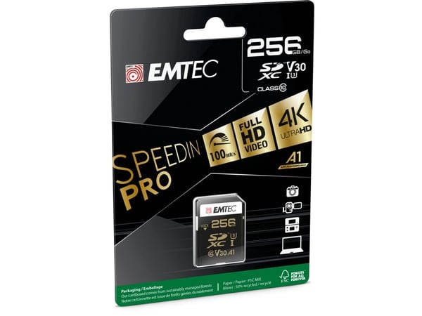 EMTEC SpeedIN' PRO - Flashminnekort - 256 GB - Video Class V30 / UHS-I U3 / Class10 - SDXC