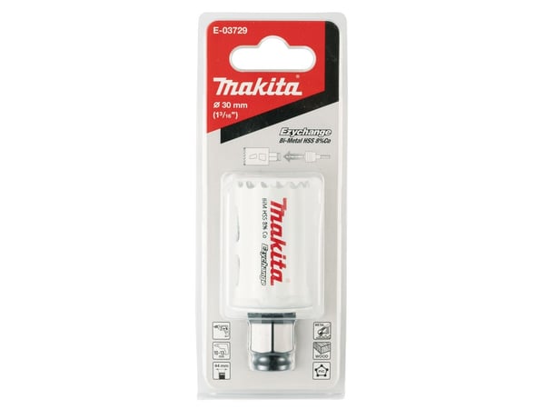 Makita E-03729, Enkelt, Bor, Stål, Aluminium, Plast, Tre, Rustfritt stål, Hvit, Bimetall, 4,4 cm