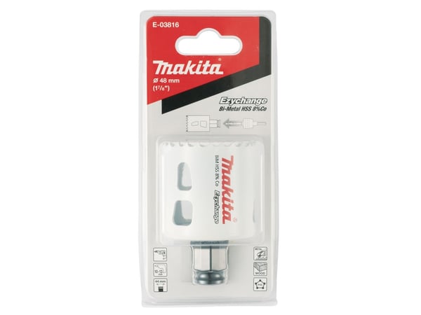 Makita E-03816, Enkelt, Bor, Stål, Aluminium, Plast, Tre, Rustfritt stål, Hvit, Bimetall, 4,4 cm