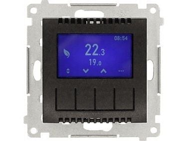 Kontakt-Simon Simon 54 Temperaturregulator med display (intern sensor eller sonde), antrasitt, metallisert DETD1A.01/48 Kontakt-Simon Simon 54 Temperaturregulator med display (intern sensor eller sonde), antrasitt, metallisert DETD1A.01/48