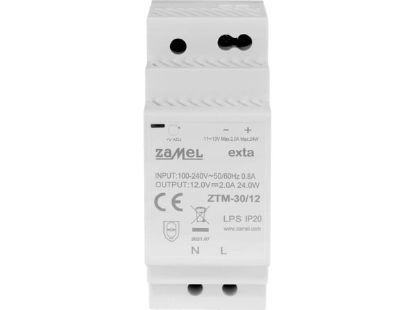 Zamel impulsstrømforsyning montert på DIN-skinne TH-35 (DIN), 30W, 12V DC type: ZTM-30/12 EXT10000281