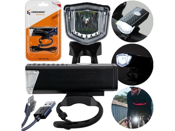 VERGIONIC kraftig sykkellykt foran LED 3 moduser 300 lm USB 800 mAh vanntett