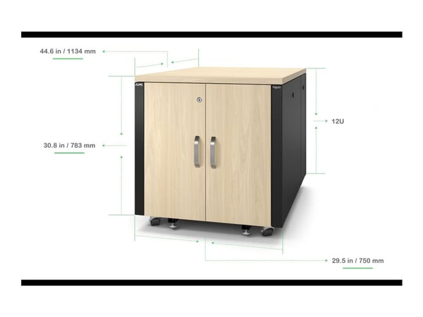 APC NetShelter - Rack (vertikal) - lydisolert - AC 100-230 V - lønn - 12U - 19" - for P/N: SMTL1500RMI3UC, SRT2200RMXLAUS, SRTL3KRM1UC, SRTL3KRM1UN...