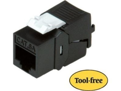 ROLINE Keystone Jack, Cat. 6a, RJ-45, unshielded, toolless, SLIM, black, Sort