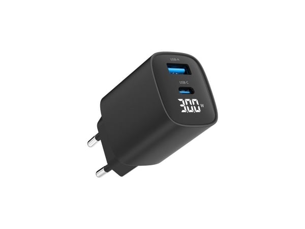 Gembird - Strømadapter - LCD display - 30 watt - 3 A - PD, QC 3.0 - 2 utgangskontakter (USB, USB-C) - svart
