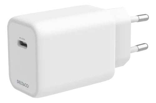 DELTACO - Strømadapter - GaN - 67 watt - 3.35 A - PD/PPS, SFC (USB-C) - hvit