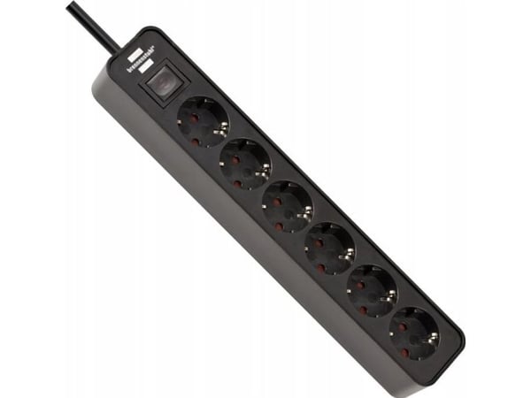 Brennenstuhl 1153260000, 1,5 m, Sisätila, IP20, Musta, 6 AC-pistorasia(a), 85 mm