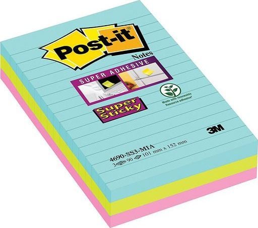 Post-it Super Sticky Notes Cosmic, linjerede, 101 mm x 152 mm, pakke a 3 stk