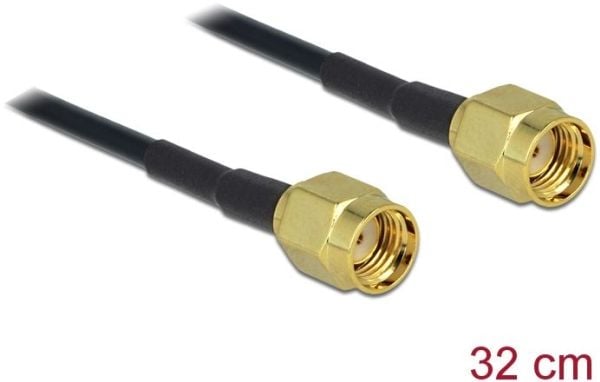 Delock Adapter RP-SMA Plug > RP-SMA Plug - Antennekabel - RP-SMA (hann) til RP-SMA (hann) - RG-174 - svart