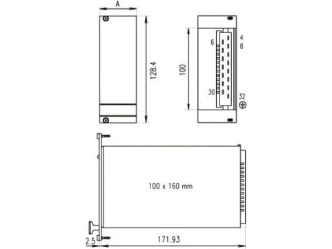 Schroff serverkabinett frontpanel for PSM, dobbel, 3 HE/10 HE, skjermet, 2,5 mm, Al, anodisert front, ledende bakside