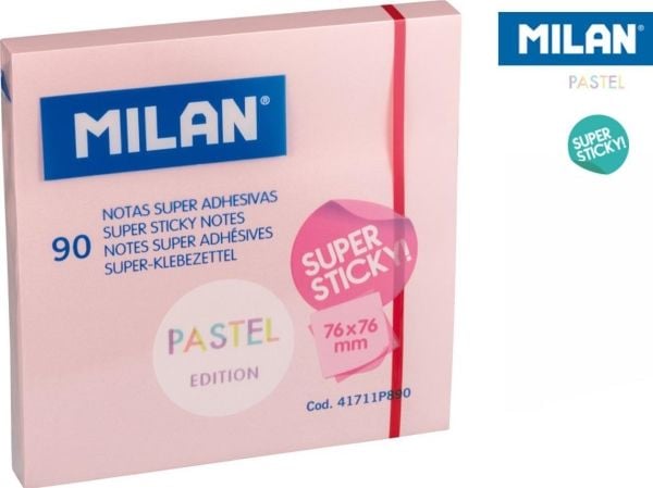 MILAN SUPER STICKY PASTEL Pink Post-it muistiinpanot 76 X 76, 90 LAPPUA