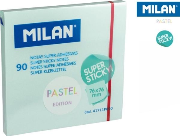 Milan klistrelapper selvklebende blå pastell 76 x 76 mm, 90 stk