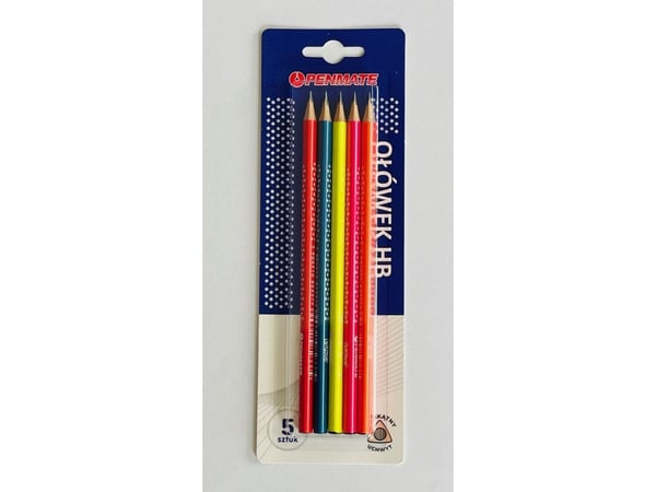 Penmate trekantede fargeblyanter - 5 stk blister (blandede farger)