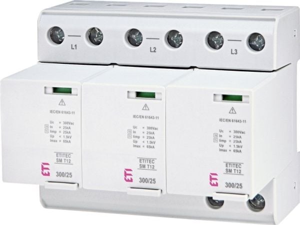 ETI Ylijännitesuojat T1, T2 (B, C) - ilman vuotovirtaa ETITEC SM T12 300/25 3+0