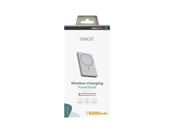 Sinox PRO trådløs Power Bank 5000 mAh. Grå