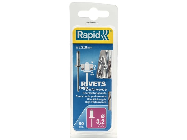 Rapid Høytytende blindnagler Ø 3,2 x 8 mm, Aluminium, Stål, Rustfritt stål, RP10, RP40, RP60, RP100, 3,2 mm, 8 mm, 35 mm