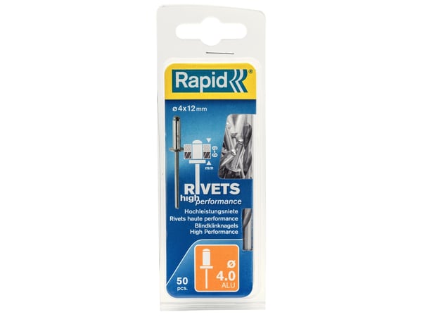 Rapid Høytytende blindnagler Ø 4,0 x 12 mm, Aluminium, Stål, Rustfritt stål, RP10, RP40, RP60, RP100, 4 mm, 12 mm, 35 mm