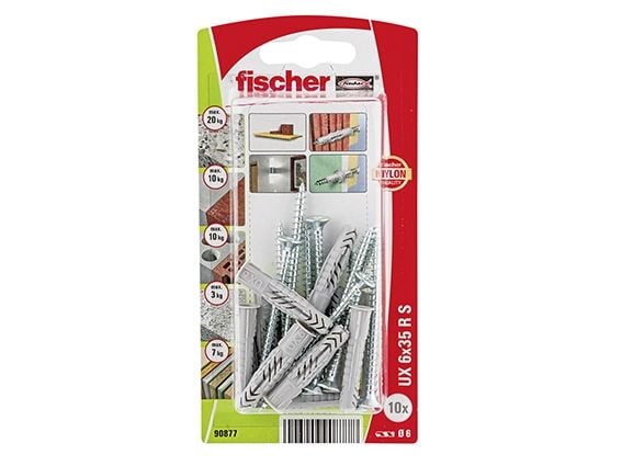 Fischer 90877, Ruuvi- & ankkurisarja, Tiili, Betoni, Foam concrete, Kipsiharkko, Metalli, Nailon, Harmaa, Hopea, PZ2, CE