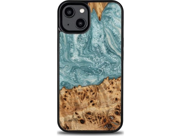 Bewood Unique Uranium puu- ja hartsikotelo iPhone 15 Plus -puhelimelle - sininen ja valkoinen