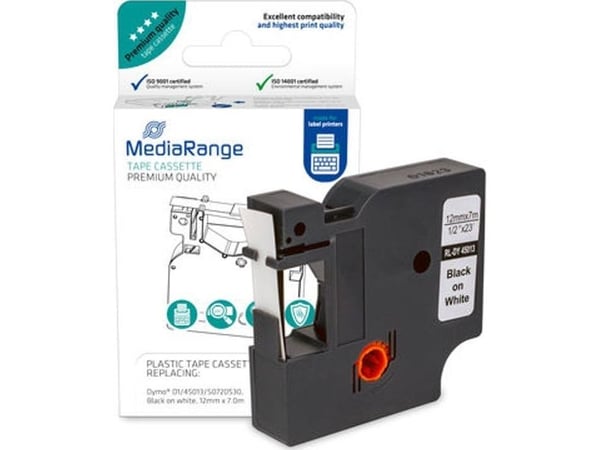 MediaRange - Laminert - permanent selvklebende - svart på hvitt - Rull (1,2 cm x 7 m) 1 kassett(er) etikettbånd