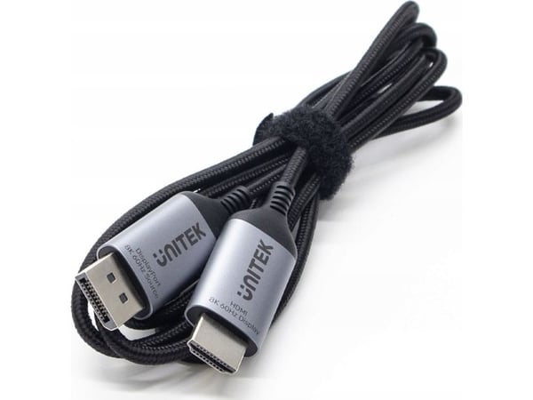 Unitek - Adapterkabel - DisplayPort hann til HDMI hann - 1.8 m - romgrå - 8K 60Hz støtte, flettet