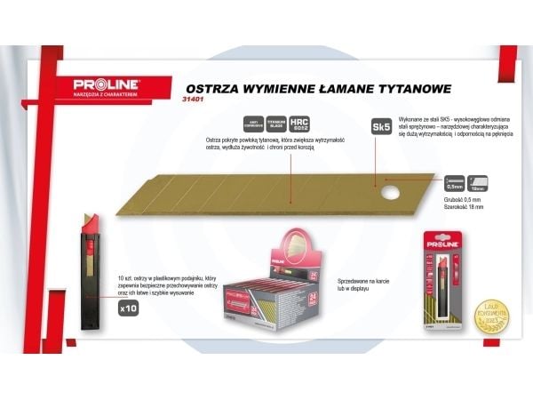 Pro-Line utskiftbar kniv 18*0,5 mm SK5, 10 stk Titanowe Karta Pro-Line utskiftbar kniv 18*0,5 mm SK5, 10 stk Titanowe Karta