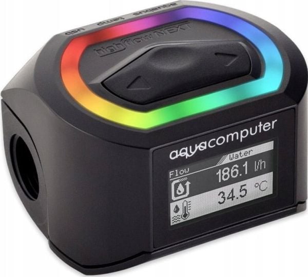 Aqua Computer high flow NEXT 53293 virtausanturi OLED 2x G1/4 RGBpx, musta