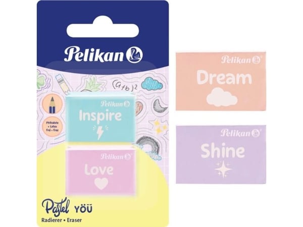 Pelikan pyyhekumi Pastel You RPA/2/B 2 erilaista läpipainopakkausta