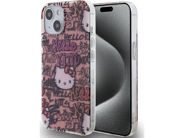 Hello Kitty iPhone 15 / 14 / 13 6,1" hardcase rosa/rosa med tags graffiti