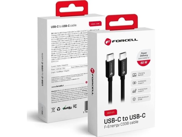 USB-kabel ForCell USB-C til USB-C 2 m svart