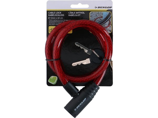 Dunlop sykkellås spiral med nøkkel 65 cm (rød)
