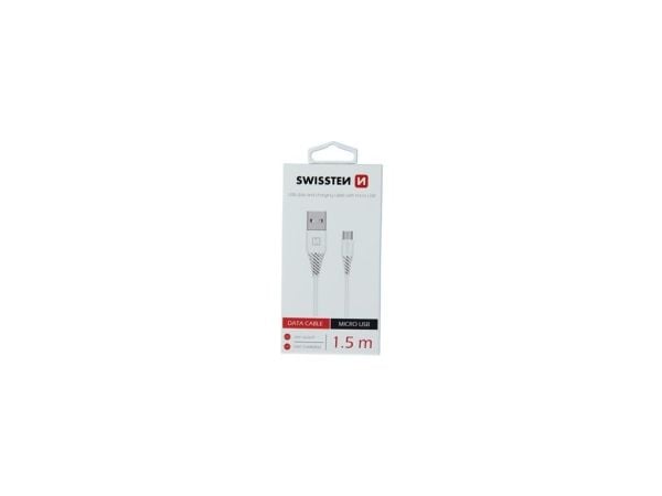 Swissten 71504300, 1,5 m, USB A, Micro-USB B, USB 3.2 Gen 1 (3.1 Gen 1), valkoinen