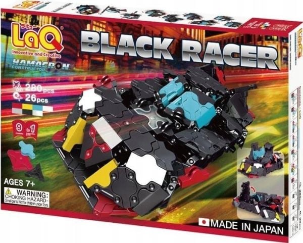 Japansk pedagogisk konstruktør LaQ Hamacron Constructor "Black Racer" - til og med 9 kjøretøy i ett sett. 280 detaljer.