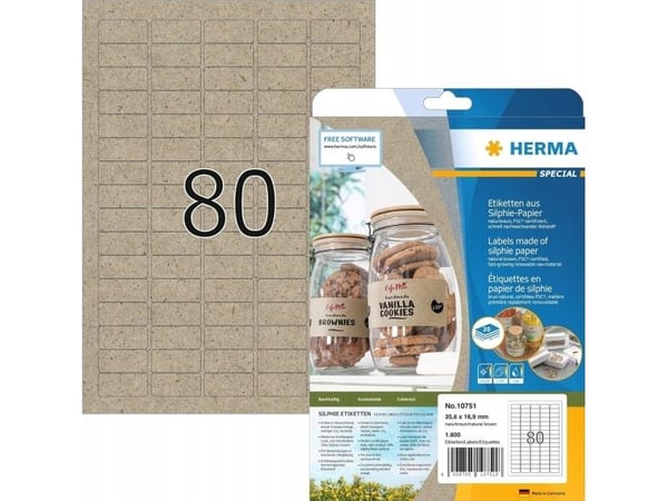 HERMA 10751, Brun, Rektangel, Permanent, 35.6 x 16.9 mm, A4, Papir