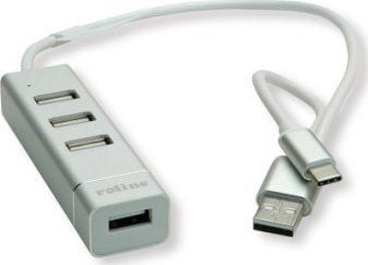ROLINE 14.02.5037, USB 2.0, USB 2.0, 480 Mbit/s, Sølv, Hvit, Aluminium, 24 mm