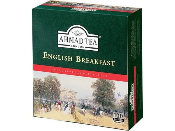 Ahmad Tea English Breakfast svart te 100 poser med etikett