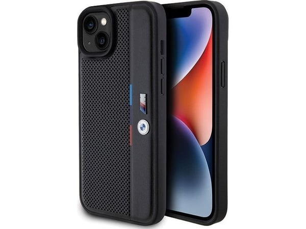 Deksel BMW BMHCP15M23 PUPVK Apple iPhone 15 Plus 14 Plus 6.7" sort hardt deksel Perforated Tricolor Line