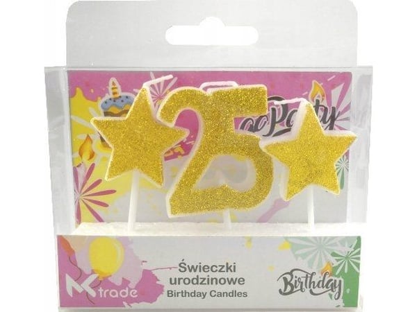 MK TRADE bursdagslys med glitter gull med stjerner SH-588-25