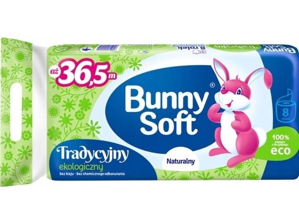 Bunny Soft mjukt toalettpapper 100% returfiber 8 rullar