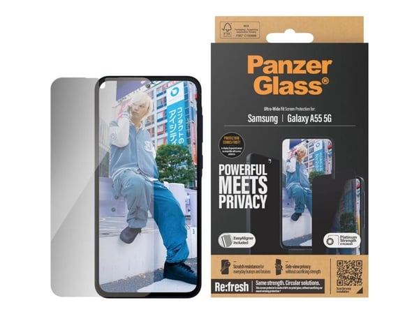 PanzerGlass - Skjermbeskytter til mobiltelefon - ultrabred passform - glass - med personvernfilter - for Samsung Galaxy A55