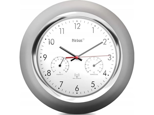 Mebus 19454, Vegg, Digital klokke, Rund, Sølv, Hvit, Plast, Moderne