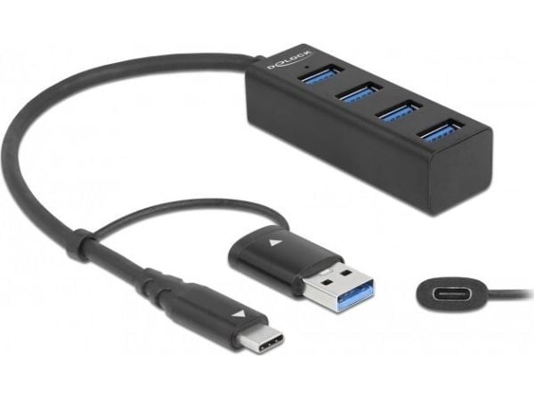 Delock - Hub - 4 x USB 3.2 Gen 1 + 1 x USB-C 3.2 Gen 1 - stasjonær
