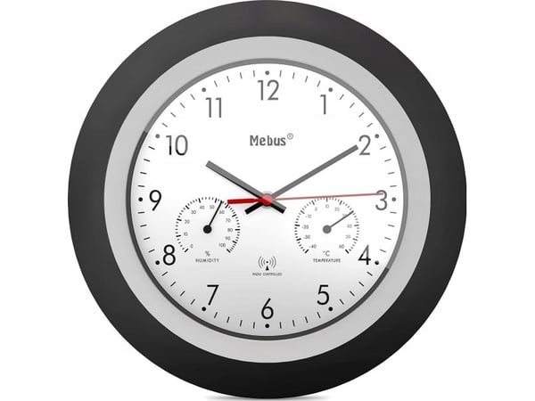 Mebus 19449, Vegg, Digital klokke, Rund, Sort, Hvit, Plast, Moderne