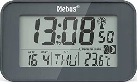 Mebus 51460, Digital vekkerklokke, Antrasitt, F,°C, LCD, 2 linjer, 120 mm