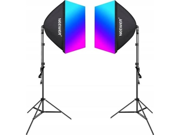 Neewer studiesett: NK800 med to softbokser + RGB-pærer 24W 2700-6500K + stativer + stativfester Neewer studiesett: NK800 med to softbokser + RGB-pærer 24W 2700-6500K + stativer + stativfester